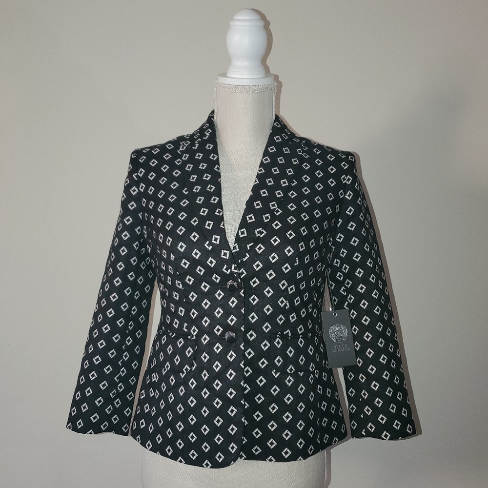 NWT Vince Camuto Diamond Print Black/White Blazer Jacket - Size 0